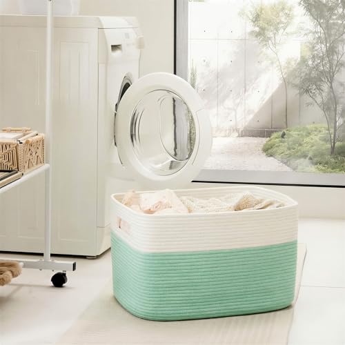 Artfeel Blanket Basket,Rectangle Woven Baskets for Storage,100L Laundry Basket for Decorative Nursery Blanket,Toys,Dirty Clothes and Magazine in Shelves,Baby Room,and Living Room - color: Green, size: 100L