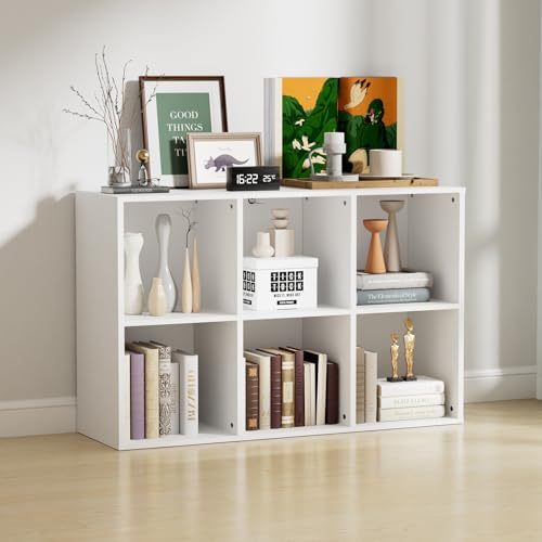 Wooden 6 Cube Storage Organizer with Closed Back Panel, Modern Open Cube Storage Shelf Bookshelf with Compartments, Cube Shelf Organizer for Living Room, Bedroom, Study Room (White) - color: White