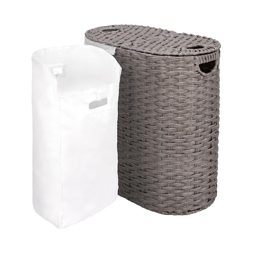 Seville Classics Premium Handwoven Portable Laundry Bin Basket with Carrying Handles, Household Storage for Clothes, Linens, Sheets, Gray, Oval Hamper - color: Gray, size: Oval Hamper (1-Pack)