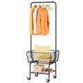 Tajsoon Laundry Cart with Hanging Rack, Metal Laundry Basket with Wheels, Laundry Hamper with Storage Basket and Shelf, Rolling Laundry Cart with Wheels, Black - color: Black