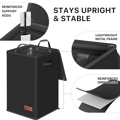Simple Houseware Foldable Laundry Hamper Basket with Lid and Removable Bag, Black - color: Black