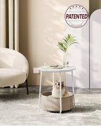 VASAGLE Nightstands, Set of 2 Small Round Side Tables with Fabric Basket, Bedside End Tables, for Bedroom, Matte White and Camel Brown ULCT665W01 - color: Matte White + Camel Brown