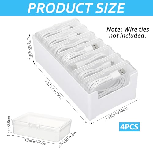 4 Set Cable Organizer Box with 7 Clear Switch Case Power Cord Organizer Desktop Cable Management Box Desktop Charger Cord Storage Organizer Box for Office Home Desk Accessories Stationery Supplies