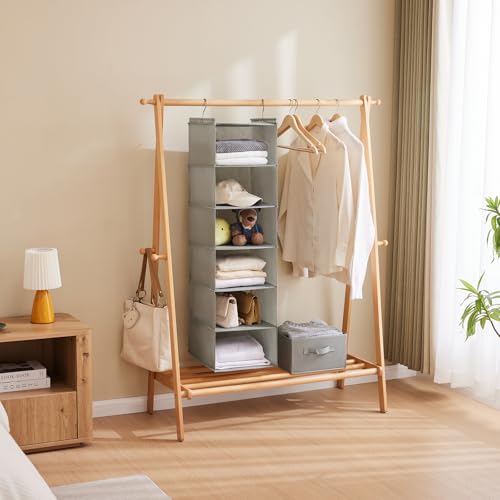MAX Houser 6 Tier Shelf Hanging Closet Organizer, Closet Hanging Shelf with 2 Sturdy Hooks for Storage, Foldable (Light Grey) - color: Light Grey