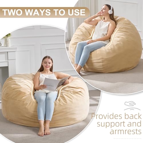 Hobestluk 4FT Bean Bag Chair Giant Bean Bag Chairs for Adults Large Bean Chairs with Removable Cover, Beanbag Chair with Filler, Adult Bean Bag Chairs for Living Room, Bedroom - color: Khaki, size: 4FT - 44" x 44" x 24"