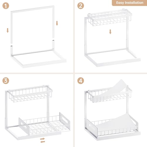 VUSIGN Under Sink Organizer and Storage, Slide Out Cabinet Organizer, Pull Out Sink Shelf for Kitchen Bathroom Laundry, White, 1 Pack - color: White, size: 1 Pack