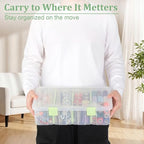 BTSKY Clear Plastic Dividing Storage Box with 4 Compartments Adjustable Storage Bin with Lid Plastic Craft Storage Container Multipurpose Sewing Box Art Supply Organizer, 13.3x8.1x3.4 Inches, Green - size: 13.3x8.1x3.4 Inches-Green