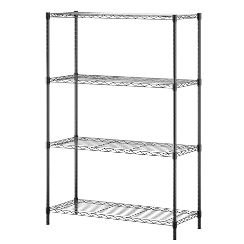 BestOffice | 4-Tier Wire Storage Shelves | 36x14x54 | Black | with Adjustable Racks | Heavy-Duty Metal Shelf, Holds Upto 1000 lbs | No-Tool Assembly | Ideal for Home & Garage Shelving - color: Black, size: 36"D x 14"W x 54"H