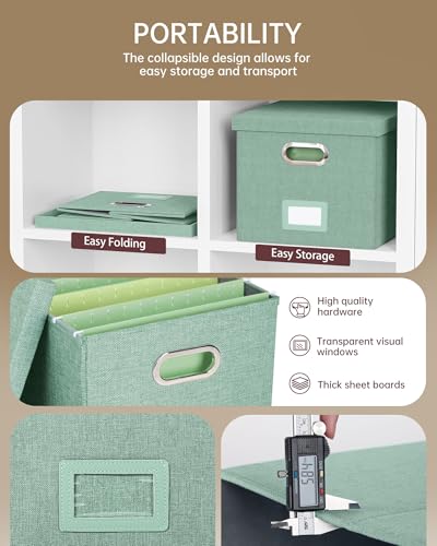 Oterri File Organizer, File Box, File Cabinet for Letter File Folder Storage, Portable Storage Bins with Lids for Office/Decor/Home,Document Organizer, 1 Pack,Green-Box Only - color: Green, size: 1 pack