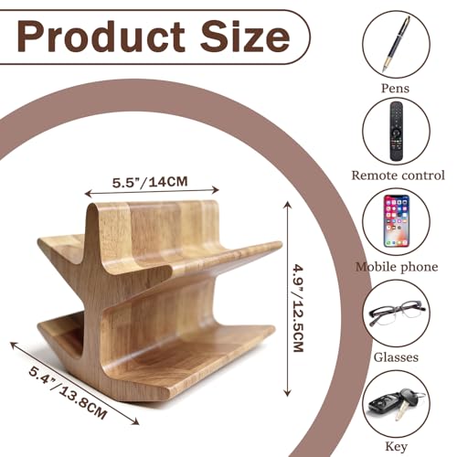 Remote Control Holder with 2-Tiers, Wooden Organizer Stand for TV/Streaming Remotes, Game Controllers, Glasses, Keys | Storage Caddy for Coffee Table, Living Room, Nightstand & Entertainment Center