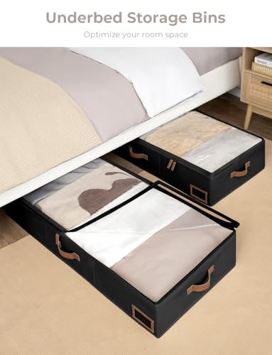 StorageWorks Extra Large Under Bed Storage Containers with Handles and Label Holder, 2 Pack Ultra-thick Fabric Underbed Bins, Closet Organizer for Clothes, Blankets, Sweater - color: Black, size: Extra Large-without Wheels