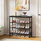 Mavivegue Shoe Rack Organizer, 4-Tier Metal Shoe Storage with Non-Woven Fabrics Shelves and Wooden Top Board, Shoe Rack for Entryway Bedroom Living Room Garage, Black - size: 4 Tier