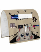 Sofa Armrest Organizer Bedside Caddy, Adorable Cat Welcome Non Slip Couch Remote Control Holder for Recliner, Retro Paws Footprints Arm Chair Caddy with Pocket for Magazine, Phone, 19.7''x35'' - size: 19.7x35 in