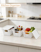 Plastic Storage Baskets with Lids [6-Pack] – Stackable Organizing Bins with Secure Snap-On Lids for Pantry, Bathroom & Closet | 11"x7"x5" Bins Hold 25lbs, Dustproof & Water-Resistant, White - color: White