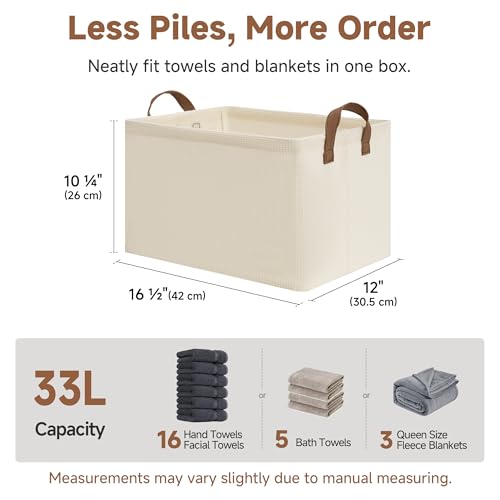 StorageWorks Storage Bins, Shelves Baskets for Organizing, Large Fabric Closet Organizers with Handles, Metal Frame, Beige-Texture, 2-Pack - color: Beige（Texture）, size: 16 ½" L x 12" W x 10 ¼" H