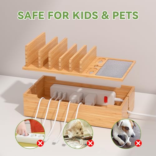 Pezin & Hulin Bamboo Charging Stand Rack, Wooden Charge Box for Mobile Phones, Tablets, Smart Watch and Earbuds, Wire Cable Organizer Box, Bedside Dock Stand Holder (NO Power Adapter Supply) -Natural - color: Natural (No Charger)