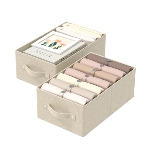 Collapsible Organizer Boxes, Fabric Storage Bins, Cube Baskets for Organizing Home, Office and Closet, Grey and Beige, 2 Pack, 16.1x9.8x6.4in - color: Grey/Beige, size: 16.1x9.8x6.4 in(2 Pack)