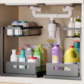 VUSIGN Under Kitchen Sink Organizer, 2 Tier Metal Slide out Sink Shelf Pull out Cabinet Organizer Drawers for Bathroom Kitchen Laundry, 2 Pack, Black - color: Black-2PCS