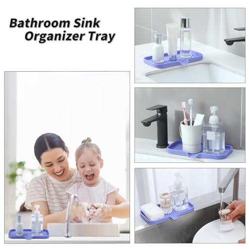 MicoYang Silicone Bathroom Soap Dishes with Drain Spout-Bathroom and Kitchen Sink Organizer,Sponge Holder,Dish Soap Tray,Perfect for Dispenser,Scrubber,Bottle on Sink or Counter-Light Purple 9.6"×5.3" - color: Light Purple, size: M(9.6"×5.3")