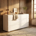 FAMAPY 6 Drawer Dresser for Bedroom, Sturdy Wooden Chest of Drawers with Wide TV Stand Surface, Minimalist Handle-Free Design, Double Dresser Cabinet White 59”W x 15.7”D x 32.3”H - color: White-upgraded