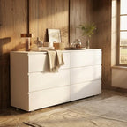 FAMAPY 6 Drawer Dresser for Bedroom, Sturdy Wooden Chest of Drawers with Wide TV Stand Surface, Minimalist Handle-Free Design, Double Dresser Cabinet White 59”W x 15.7”D x 32.3”H - color: White-upgraded