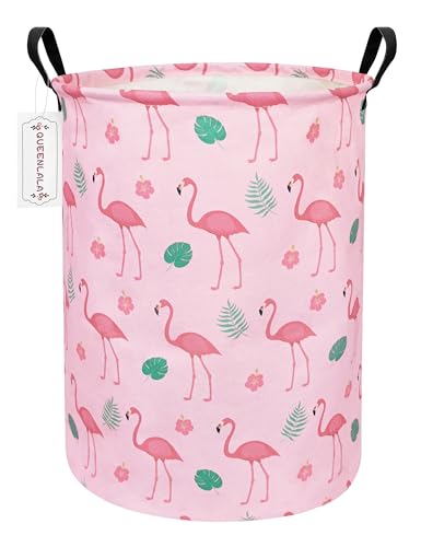 QUEENLALA Large Storage Basket,Laundry Hamper/Bathroom/Home Decor/Collapsible Round Storage Bin,Boys and Girls Hamper/Boxes/Clothing(Round-Pink Flamingo) - color: Round-Pink Flamingo