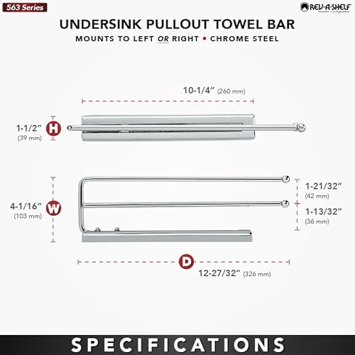 Rev-A-Shelf Under Sink Cabinet Kitchen Bathroom Prong Pullout Extendable 2 Prong Standard Size Towel Bar Organizer, Chrome, 563-51-C