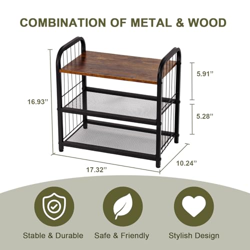 Narrow Shoe Rack for Small Spaces, 3-Tier Compact Shoe Organizer for Closet, Entryway, Small Apartment, Space Saving Metal & Wood Shoe Storage Shelf - size: 17.32" X 10.24" X 16.93"