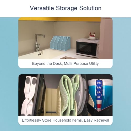 deli Collapsible Magazine File Holder 4 Vertical Compartment Binder Holder for Desk Organizer Adjustable Sturdy Binder Storage Organizer for Office School Home（Blue） - color: Blue（Small Size）4 Compartment