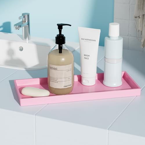 Vanity and Bathroom Tray, 11.8" ABS Countertop Organizer,Waterproof Vanity Tray for Toilet Tank,Perfume,Soap,Keys,Bathroom Accessories,Kitchen and Bath Trays,Non Slip Small Trays,Pink - color: Pink, size: 11.8" x 5" x 0.7"