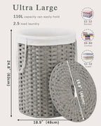 SETVSON Laundry Basket with Lid Round Rattan Laundry Hamper with Lid and Handles 29.1 Gal (110 L) Handwoven Woven Basket with Removable Bags and 2 Mesh Bags for Bathroom Living Room Gray - color: Gray, size: 110L