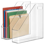 Kifmurase 2PCS Vertical File Holder, Clear Plastic Standing File Shelf and Organizer for Office Home Magazines Notebooks Folder Binders, Multi-purpose Desktop Document Storage Vertical Rack