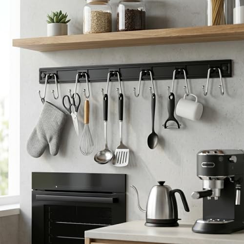 Cociat 2PCS Utensil Racks with 12 Hooks 17.2 Inch Kitchen Utensil Holders Hanging Utensil Rack Multifunctional (17.2 inch Black) - color: BLACK, size: 17inch & 12 hooks