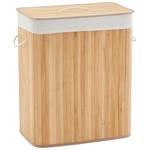 Bamboo Laundry Hamper Large 106L with Removable 4-Section Liner, Foldable Storage Basket with Lid and Handles for Bedroom, Laundry Room, Small Spaces – Natural - Rectangle - color: Natural - Rectangle