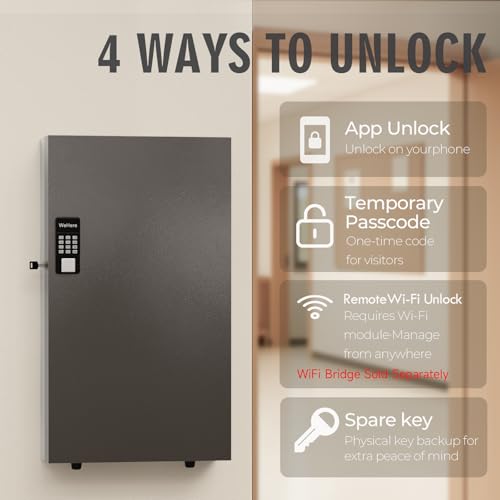 WeHere 360-Key Smart Key Lock Box Wall Mount – Commercial Key Cabinet with App, Keypad, Bluetooth & WiFi Unlock (Sold Separately), Access Log Tracking, Key Management for School, Property, Office - size: 360 keys(Smart)