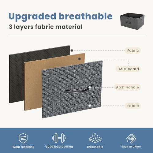 DUMOS Nightstand with 4 Drawers Bedside Table with Removable Fabric Bins Sturdy Steel Frame Wood Top Organizer Furniture for Bedroom Closet Living Room - color: Grey, size: 11.8"D x 17.7"W x 37.4"H (4 Drawers)
