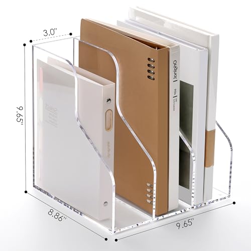 SANRUI Acrylic File Organizer, Clear Magazine File Holder with 3 Vertical Compartments, Desk Organizer for Home School Office Organization, Desk Bookshelf - size: A4, 3 Sections, 1 Pack