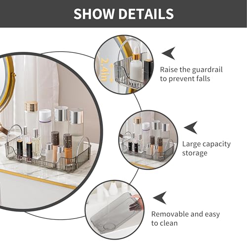 YCIA&DONE Bathroom Organizer Countertop, Makeup Storage, Skincare Cosmetic Tray Shelf, Perfume Holder Rack for Vanity Counter, Large Capacity, Easy to Install, Clean, 1 Tier, Smoky Gray - color: Smoky Gray, size: 11.8" x 6.7" x 4.7"