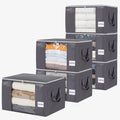 YGEOMER 6 Pack Heavy Duty Blanket Storage Bags Clothes Storage Foldable Closet Organizers Containers with Reinforced Handle for Clothing, Blanket, Comforters, Bed Sheets, Pillows and Toys, Grey 60L - size: 60L