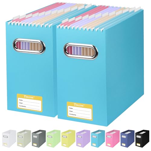 BALEINE File Organizer Box, Cardboard File Folder Organizer with Handle for Letter Size, Portable Collapsible Hanging Filing Box for Home Office Document Storage (2 Pack, Blue) - color: Blue, style: 2PK
