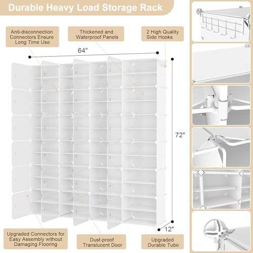 Portable Shoe Rack Organizer with Door, 96 Pairs Shoe Storage Cabinet Easy Assembly, Plastic Adjustable Shoe Storage Organizer Stackable Detachable Free Standing DIY Expandable 12 Tier White - color: White, size: 64" Wide-96 Pairs