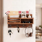 Key and Mail Holder for Wall, Mail Organizer Wall Mount with Shelf, Farmhouse Entryway Decor for Organizing A4 Bags,Wallet, Dog Leash, Sunglass (Brown)
