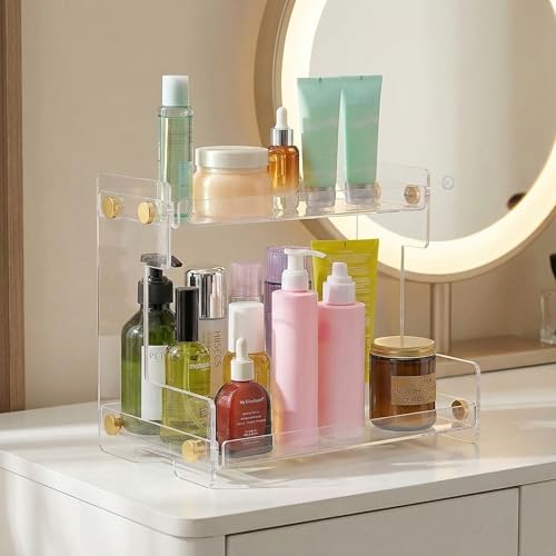 FFK Bathroom Organizer Countertop 2-Tier Storage：Bathroom Counter Organizer Acrylic Standing Holder Cosmetic Storage Perfume Shelf for Bathroom Bedroom Dressing Table1 - color: Transparent - Acrylic