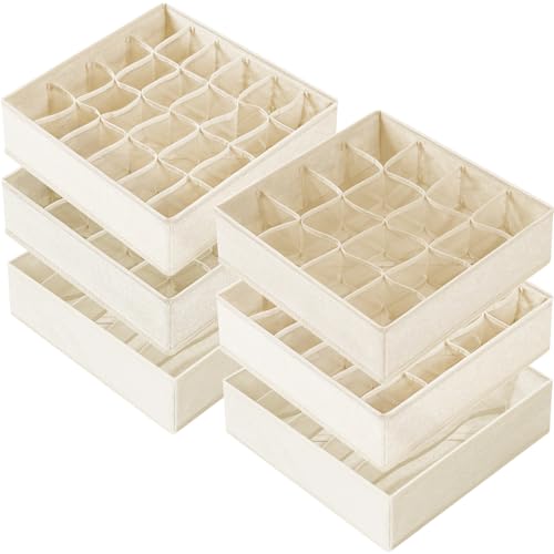 Criusia 6 Pcs Drawer Organizer Clothes - 90 Cells Closet Organizers and Storage for Baby Nursery - Washable Fabric Dresser Organizer Dividers for Sock Underwear Bra Dorm Room Essentials (Beige) - color: Beige, size: 6 Pack & 90 Cells Full Set