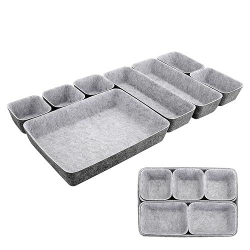 8pcs Drawer Organizers, Separators, Storage Box,Felt Storage Bins Inserts Tool Containers Toy Basket Shelf Cubes Foldable Drawer Dividers Desk Organisers -Grey Matching - color: Grey Matching
