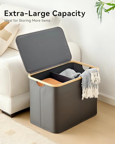 Storage Basket with Lid and Handles, 100L Fabric Bin with Divider for Shelf, Closet, Toy Organization, Collapsible Storage Organizer for Home, Grey - color: Grey, size: 100L