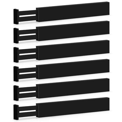 6-Pack Drawer Dividers - 2.6 Inches High, Adjustable 16 to 22 Inches Bamboo Drawer Organizer, Large Expandable Separator for Clothes, Dresser, Bedroom, Bathroom, Baby, Office, Kitchen Utensils, Black - color: Black