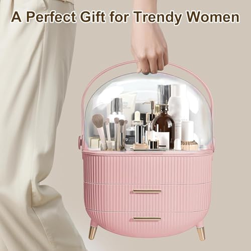 Makeup Organizer for Vanity, Large Capacity Skincare Cosmetic Organizer Countertop with 2 Drawers, Cosmetic Display Cases Makeup Storage Box for Bedroom, Bathroom, Ideal Gifts for Women(Pink) - color: Pink01
