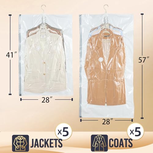Hanging Vacuum Storage Bags – 2 Pack (1 Long, 1 Short) Hanging Vacuum Seal Bags for Clothing, Closet Organizer Space Saver for Suits, Jackets & Coats - size: 2 Combo