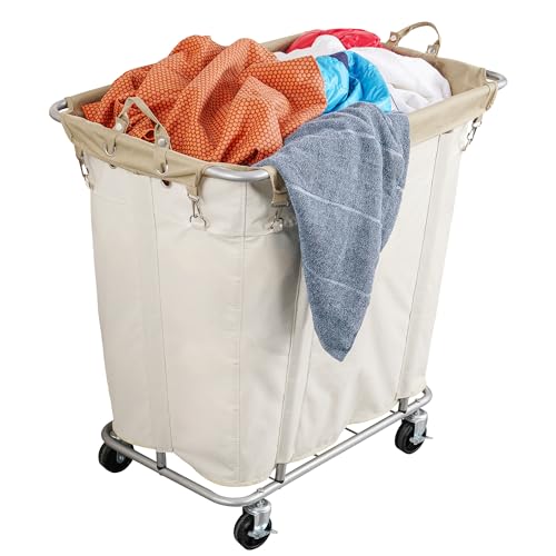 PLKOW Laundry Cart with Wheels 320L Large Rolling Laundry Cart for Commercial/Home, Rolling Laundry Basket with Steel Frame and Waterproof Lining, 9 Bushel, 32.3L x 19.7W x 30.7H Inch, Beige - color: Beige-320L